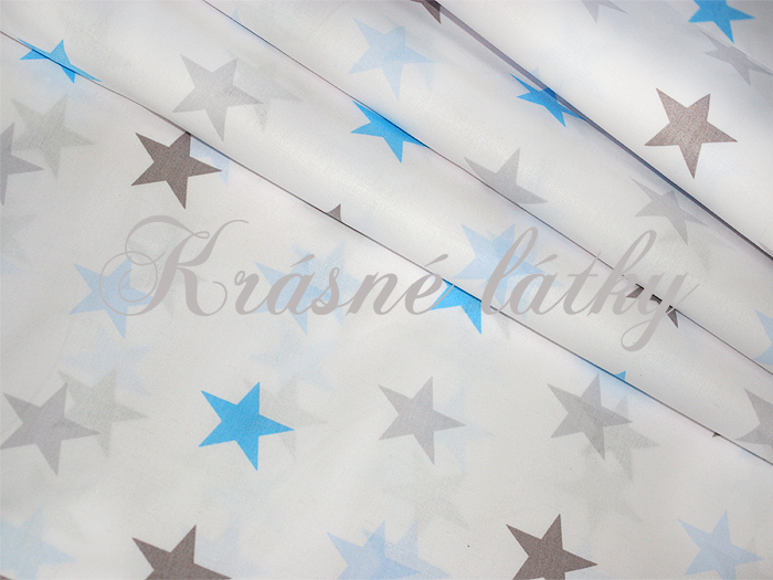Hvězdy 4,3 cm šedá/světle modrá - 100 % bavlna, š.160 cm, 135 g/m2 
