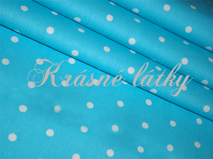 Bílé puntíky 7mm /tyrkys š. 240 cm, 100% bavlna  