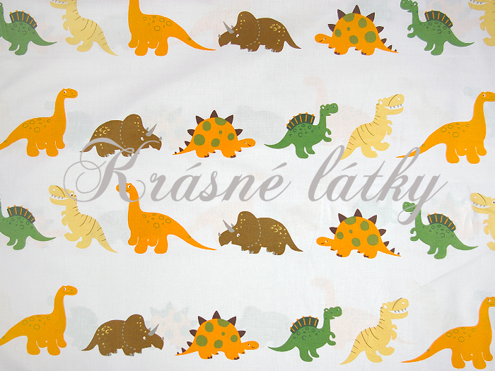 Dinosaurus do oranžova - 100% bavlna, š. 160 cm, 135gr/m2