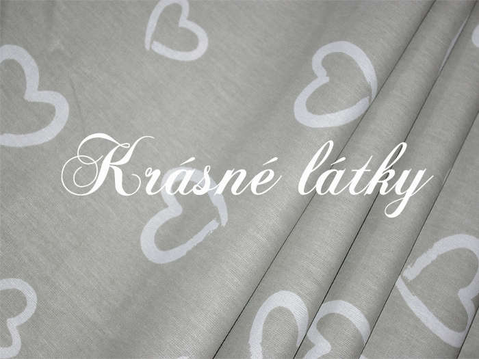 Srdíčka š. 160cm 100% bavlna bílo-šedé provedení, šedý podklad