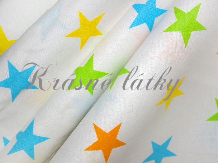 Hvězdy 4,3 cm barevné - 100% bavlna, š.160 cm, 135 g/m2 