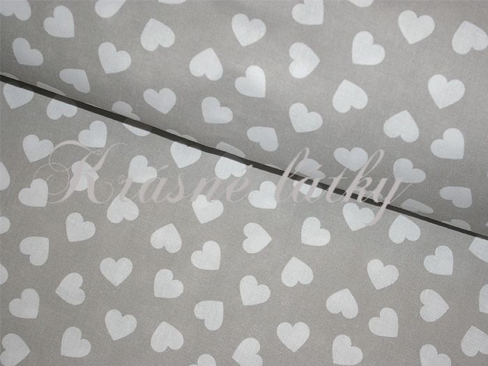 Srdíčka š. 160cm 100% bavlna bílá/šedý podklad