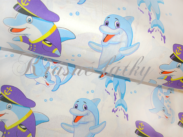 Kapitán delfín - 100% bavlna, š.  220 cm, 130 g/m2, fialové provedení 