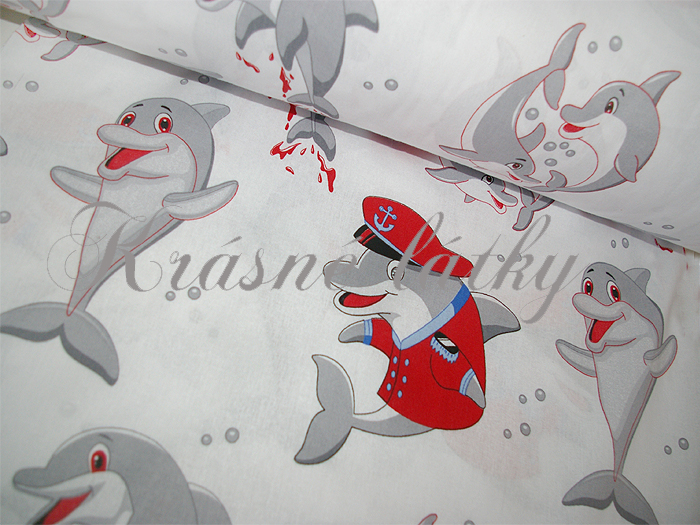 Kapitán delfín - 100% bavlna, š. 220 cm, 10 g/m2, červené provedení 