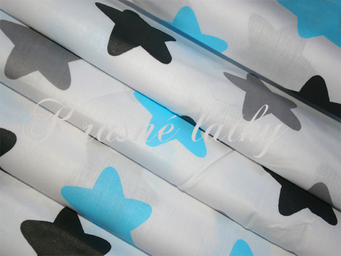 Hvězdy trojbarevné modré šedé š.160cm 100%bavlna 130gr m2,hladké příjmné plátno