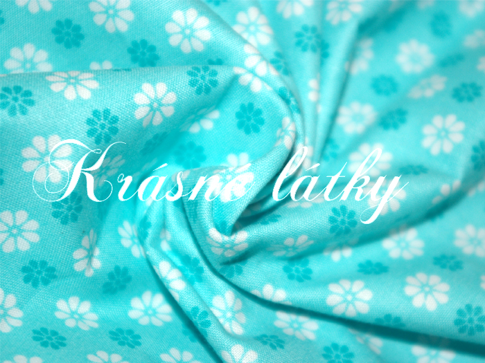 Drobná kytička, 100% bavlna, mátový azurový podklad, šíře 140cm