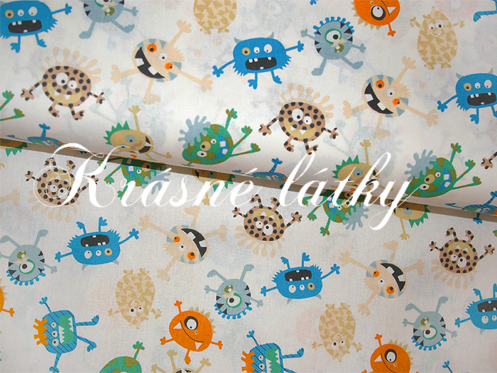 Příšerky na bílé - 100% bavlna, š. 160 cm, 140 g/m2 