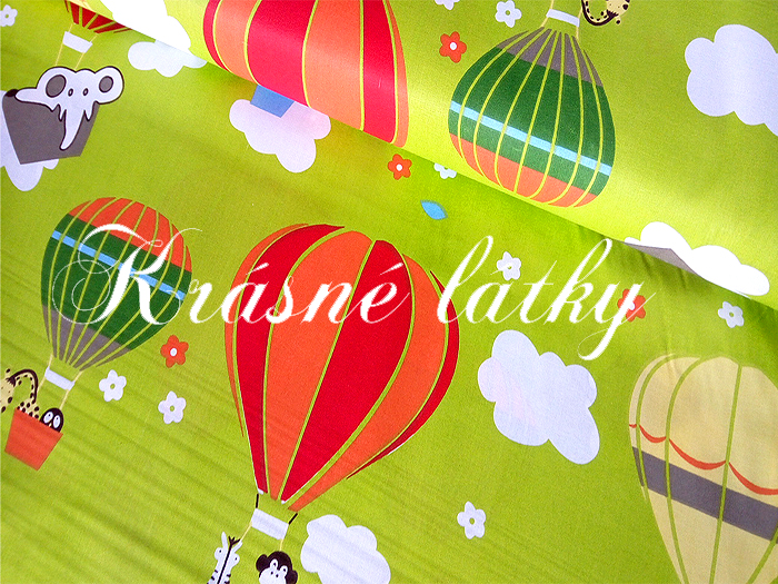 Balón, bavlněná látka - metráž š. 140 cm, gramáž 135g/m2, zel. podklad, 100% bavlna