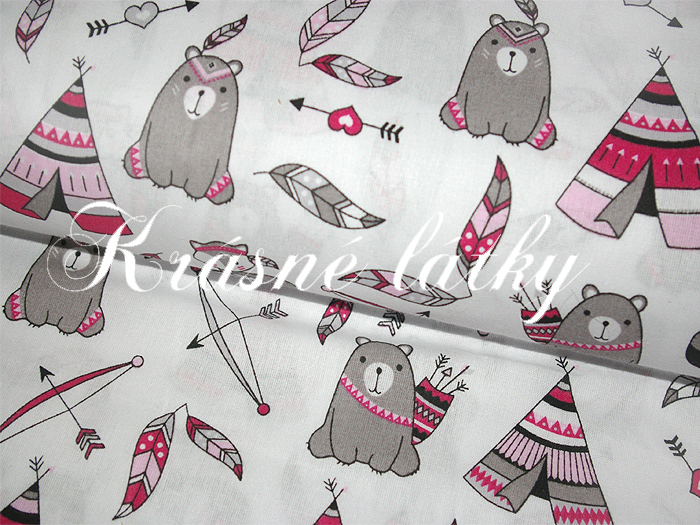 Tepee týpí bavlněná metráž ze 100% bavlny, š. 160 cm, růžové provedení