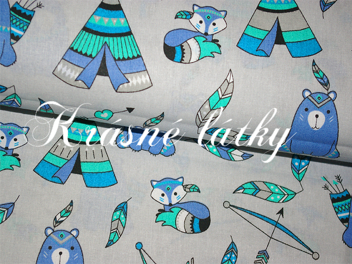 Tepee týpí bavlněná metráž ze 100% bavlny, š. 160cm, modré provedení