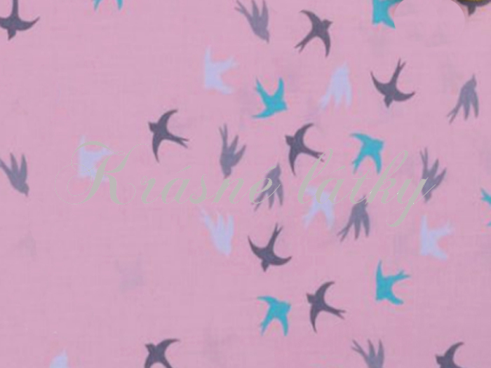 Vlaštovky š.140 cm 100% bavlna růžový podklad 