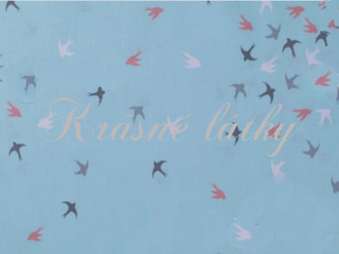 Vlaštovky - 100% bavlna, š. 140 cm, 120 g/m2, azurový mátový podklad 