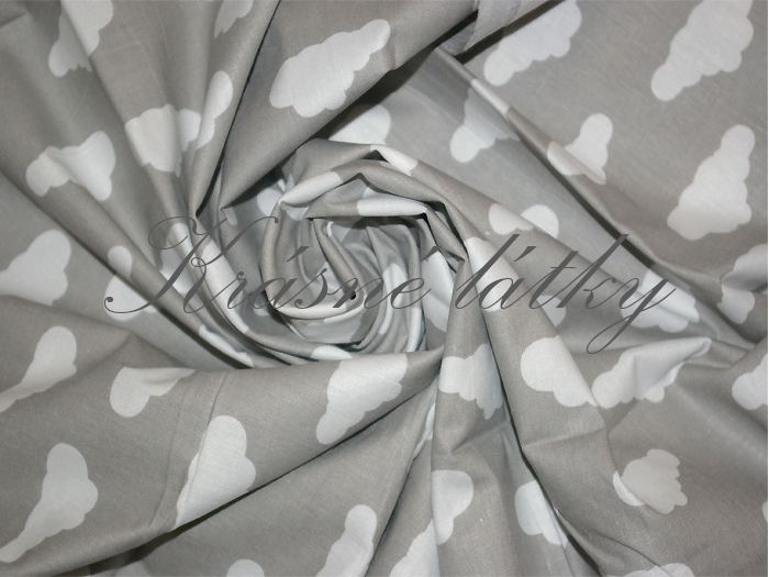 Obláčky na šedé - 100% bavlna, š. 160cm, 135gr/m2