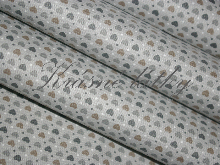 Velmi drobná srdíčka š. 140cm 100% bavlna , sv. šedý podklad 