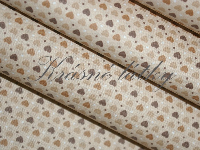 Velmi drobná srdíčka š. 140cm 100% bavlna hnědé provedení, sv. hnědý podklad 