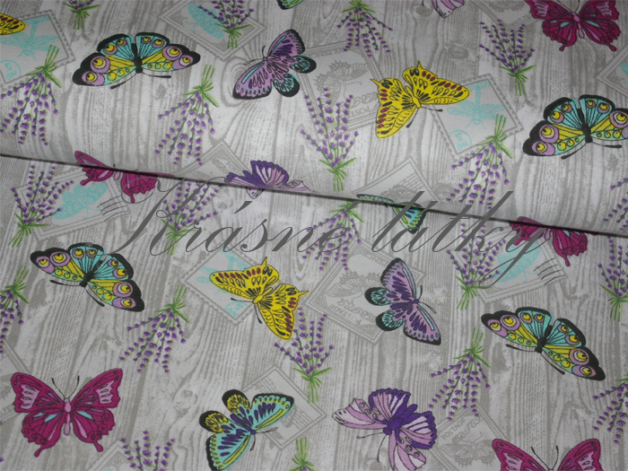 Motýlci - 100% bavlna, š. 140 cm, 180 g/m2, šedá
