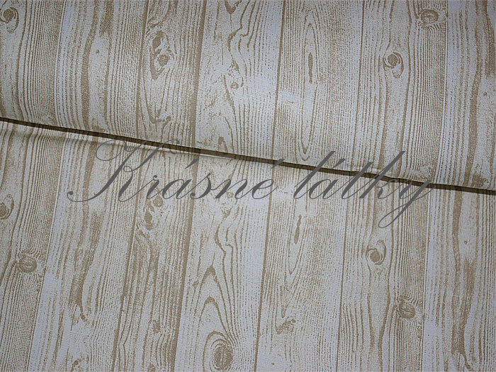 Béžová, okrová, prkna - 100% bavlna, š. 140 cm, 180 g/m2