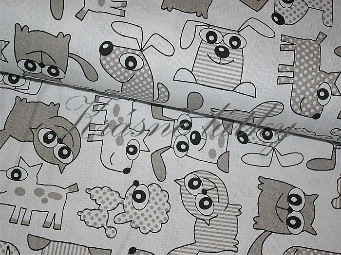 Zvířátka, šedé provedení- 100% bavlna, š. 160 cm, 130 g/m2, s atestem