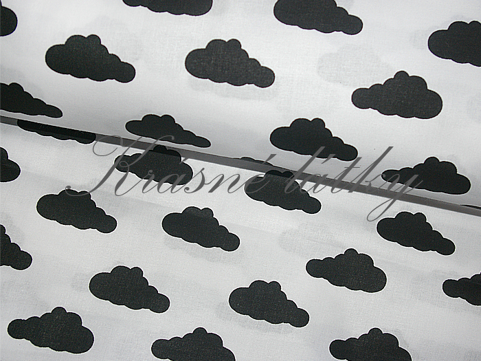 Obláčky černé na bílé, bavlna š. 160cm, 135gr/m2