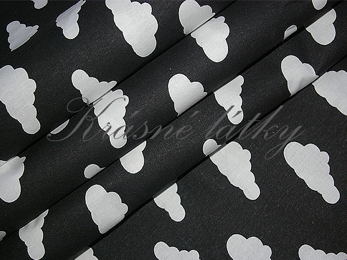 Obláčky bílé na černé, 100% bavlna, š. 160cm, 135gr/m2