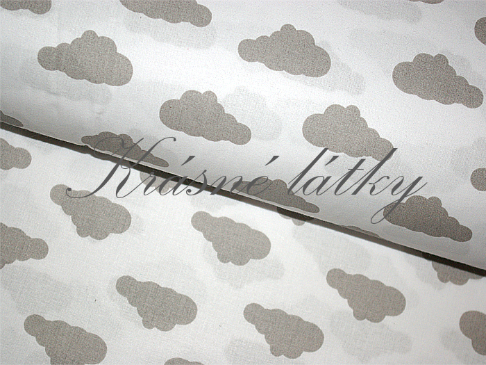 Obláčky šedé na bílé, 100% bavlna, š. 160cm, 135gr/m2 