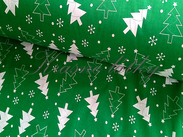 Stromeček a vločky - 100% bavlna,  š. 160 cm, 120 g/m2