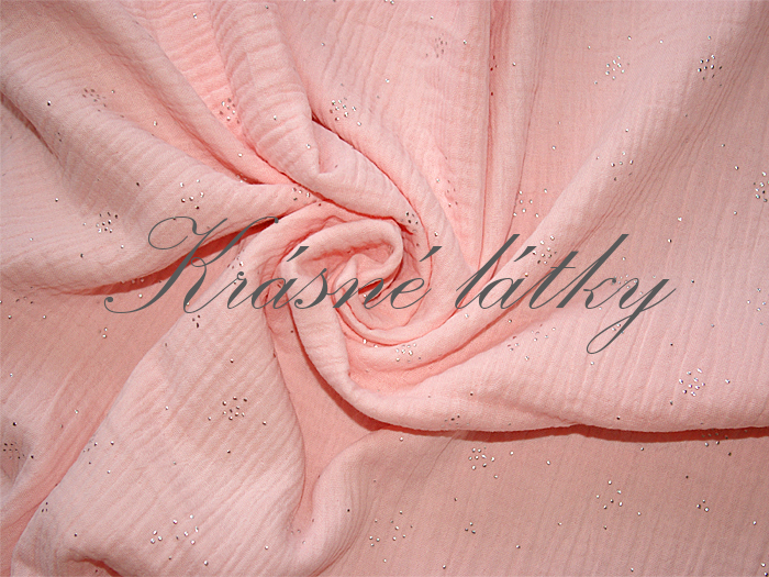 Mušelín růžová s kamínky š. 140 cm