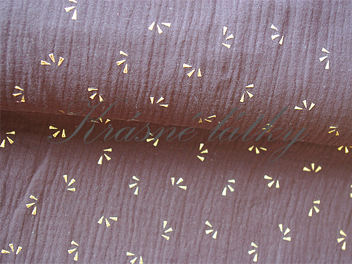 Mušelín šedý ZLATÉ VĚJÍŘKY š. 140 cm