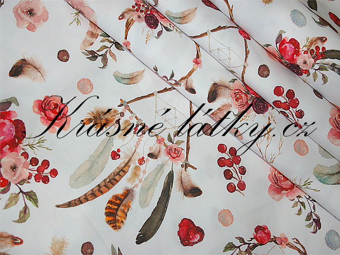 Lapač snů s růžemi - 100% bavlna, š. 160 cm, 150 g/m2