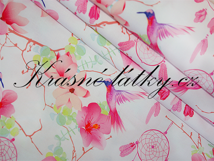 Lapač snů a rozkvetlý strom - 100% bavlna, š. 160 cm, 150 g/m2