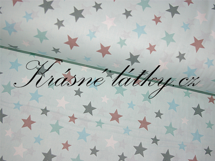 Hvězdy na mint podkladu, bavlna, šířka 240 cm, plátno