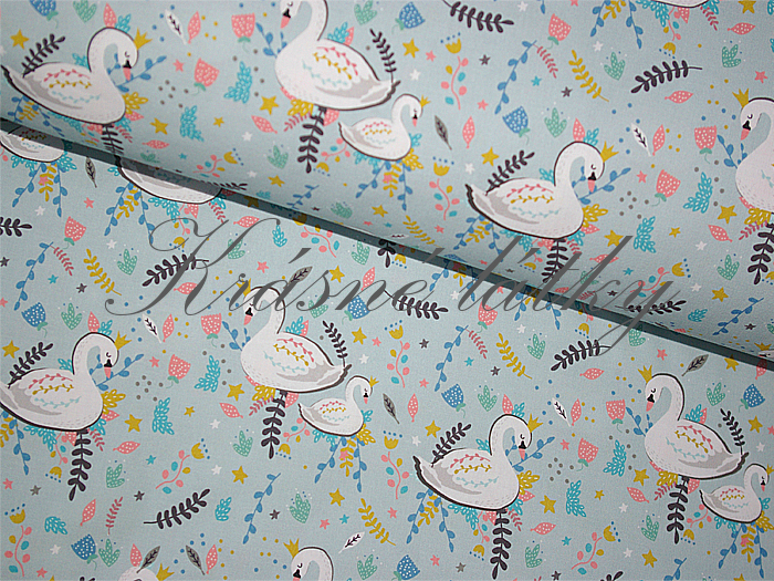 Labutě s korunkou - 100% bavlna, š. 160 cm, 150 g/m2
