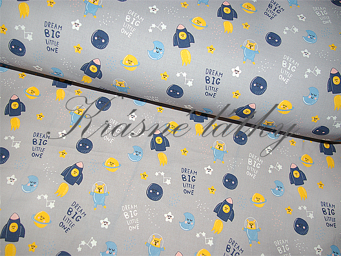 Raketa, vesmír, planety, souhvězdí - 100 % bavlna, š. 160 cm, 150 g/m2