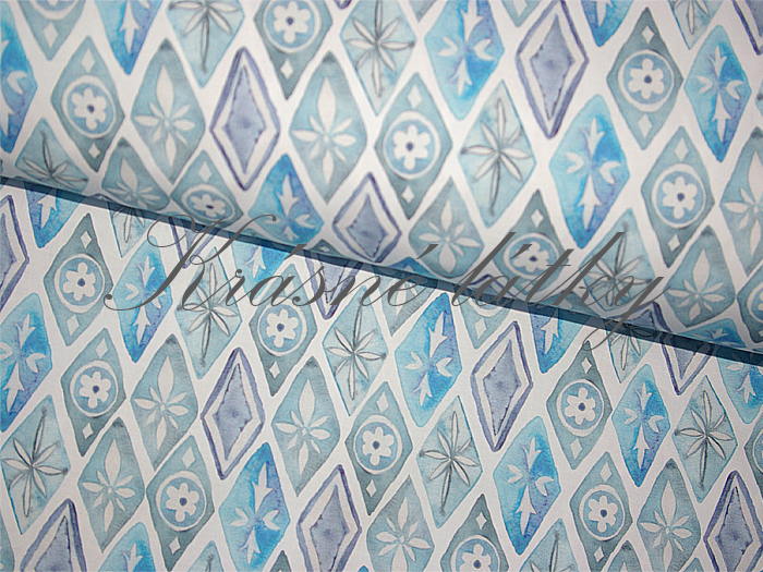 Modré ornamenty 2 - 100% bavlna, š. 160 cm, 150 g/m2