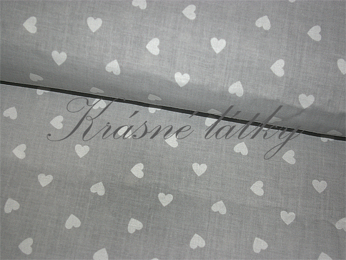 Srdíčka bílá na šedém podkladu, bavlněné plátno, šířka 160cm 