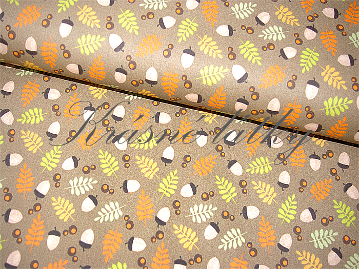 Listy, žaludy - 100% bavlna, š. 140 cm, 140 g/m2