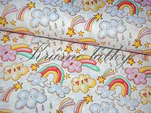 Dětská látka duha a mráčky - 100% bavlna - plátno, š. 160 cm, 130 g/m2