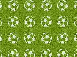 Bavlna fotbalové míče na světle zelené trávě, dětské látky metráž