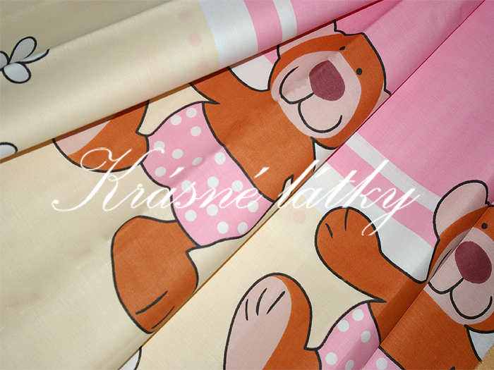 Medvídek s kytičkou - růžový- 100% bavlna