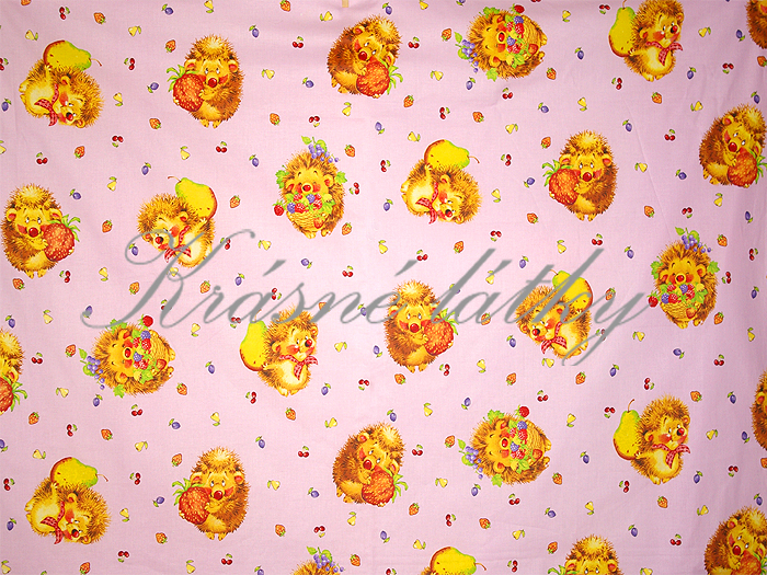 Ježci v růžovém  provedení -  krásná látka např. na dětské povlečení