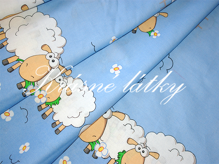 Vyprodáno Ovečky v modrémm provedení -  krásná látka např. na dětské povlečení