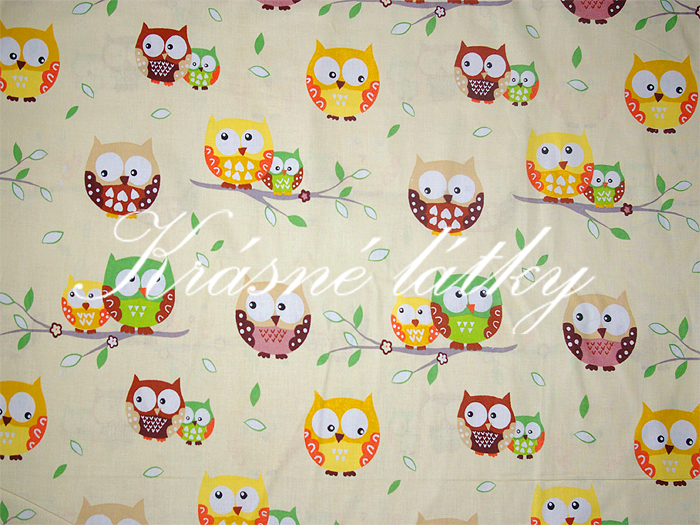 vyprodáno Sovy- š.160 cm 100% bavlna v pestrých b. na dětské výrobky a dekoraci 