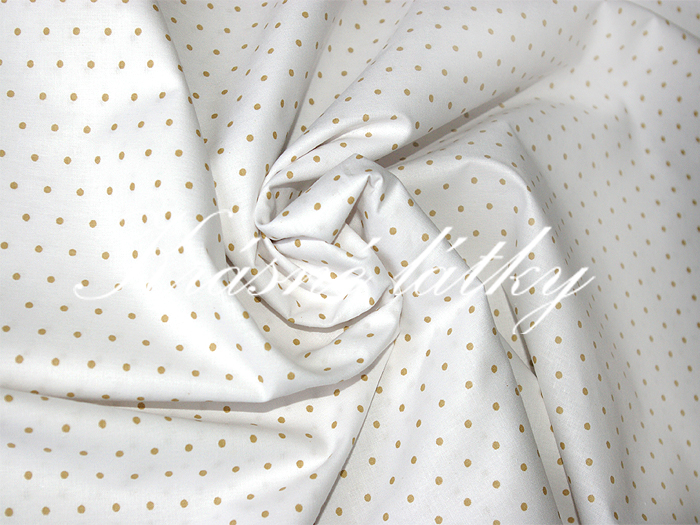 Drobné okrové/sv. hnědé puntíky 3mm - bílý podklad, 100% bavlna š.240cm 