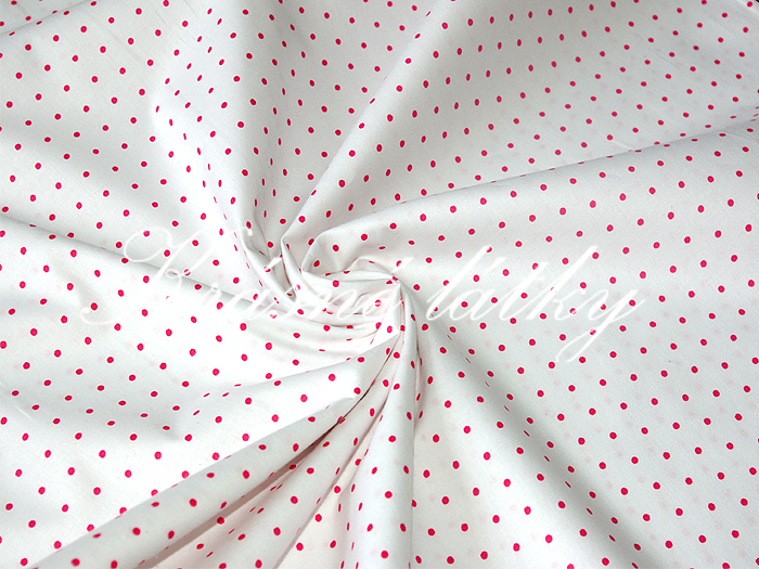 Drobný červeno-růžový puntík 3mm - bílý podklad, 100% bavlna š.240cm 