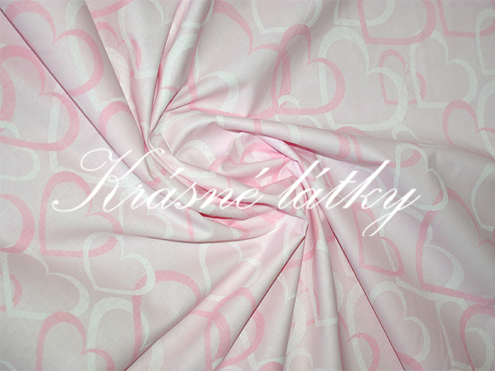 Růžová jemná srdíčka - 100% bavlna š. 160cm