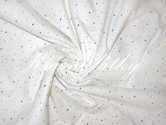 Modré hvězdy š. 160 cm, drobný vzor, bílý podklad,