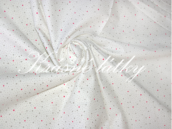 Červené hvězdy š. 160 cm, drobný vzor, bílý podklad,