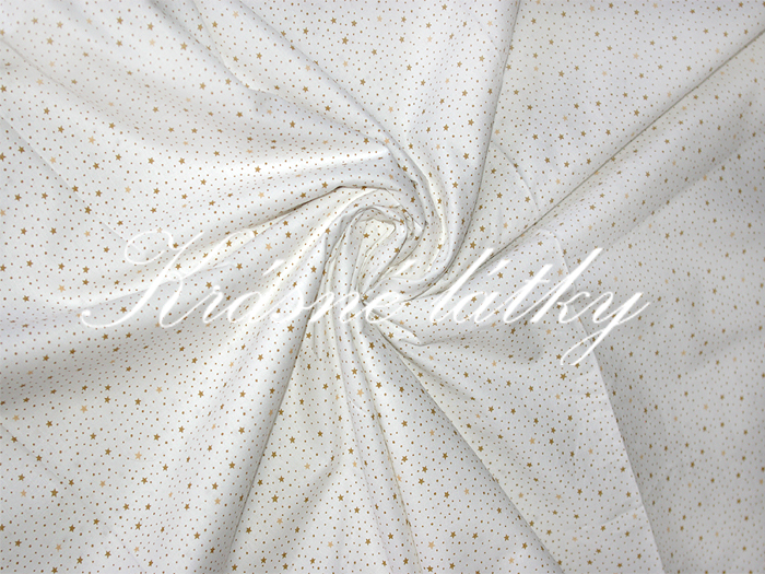 Zlaté hvězdy š. 160 cm, drobný vzor, bílý podklad,