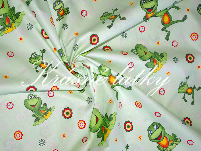 Žabičky zelené  š.140 cm 100% bavlna, hladké plátno