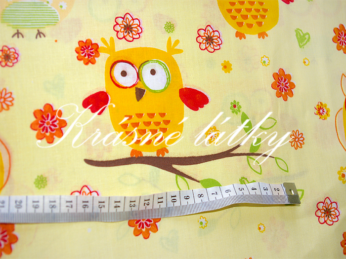 Sovy 100% bavlna v pestrých b. žluté provedení